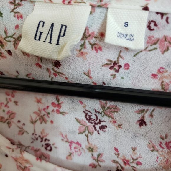 Gap Womens Blouse Sz Small Pink White Floral Long‎ Sleeve Semi Sheer Ruffle - Picture 5 of 5